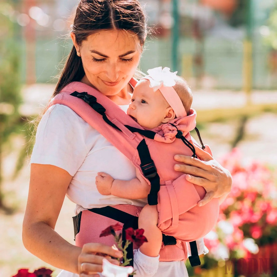 Ергорюкзак для новонародженого Adapt рожевий льон (0-18 міс) Адапт фото